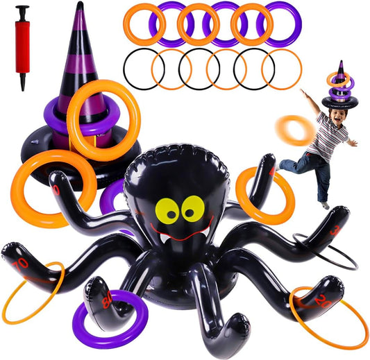 Halloween Ring Toss Games Inflatable Spiders Ring Toss Witch’S Hat Toss Game for Kids Halloween Party Favors Supplies Indoors Outdoors Party Games