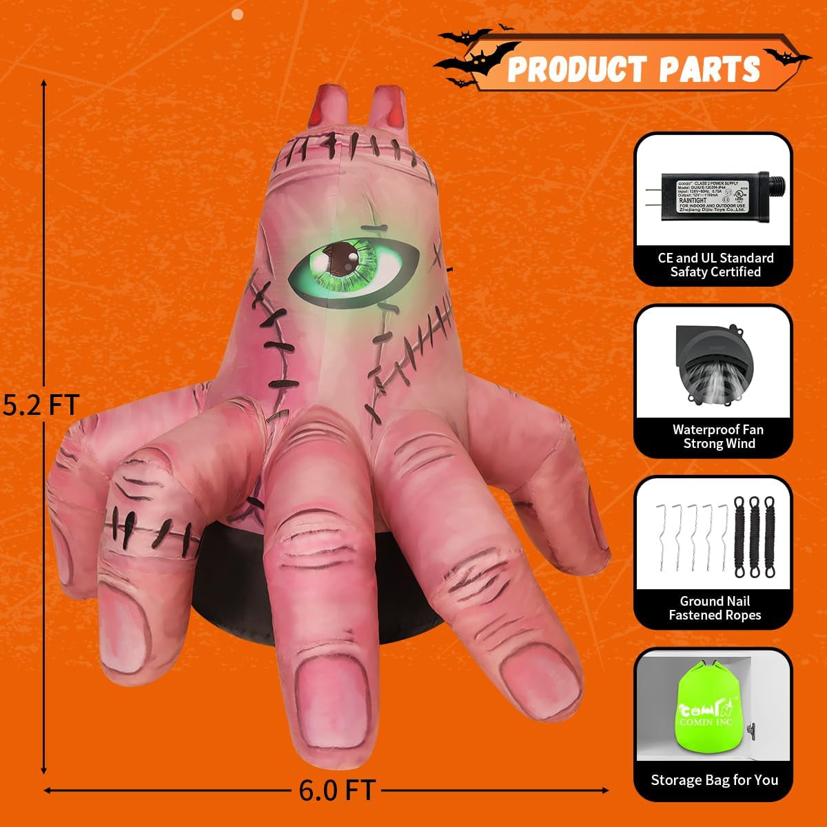 6 FT Halloween Inflatables Hand Outdoor Decorations Blow up Yard Scary Giant with Built-In Leds for Indoor Party Garden Lawn Decor (Skin)