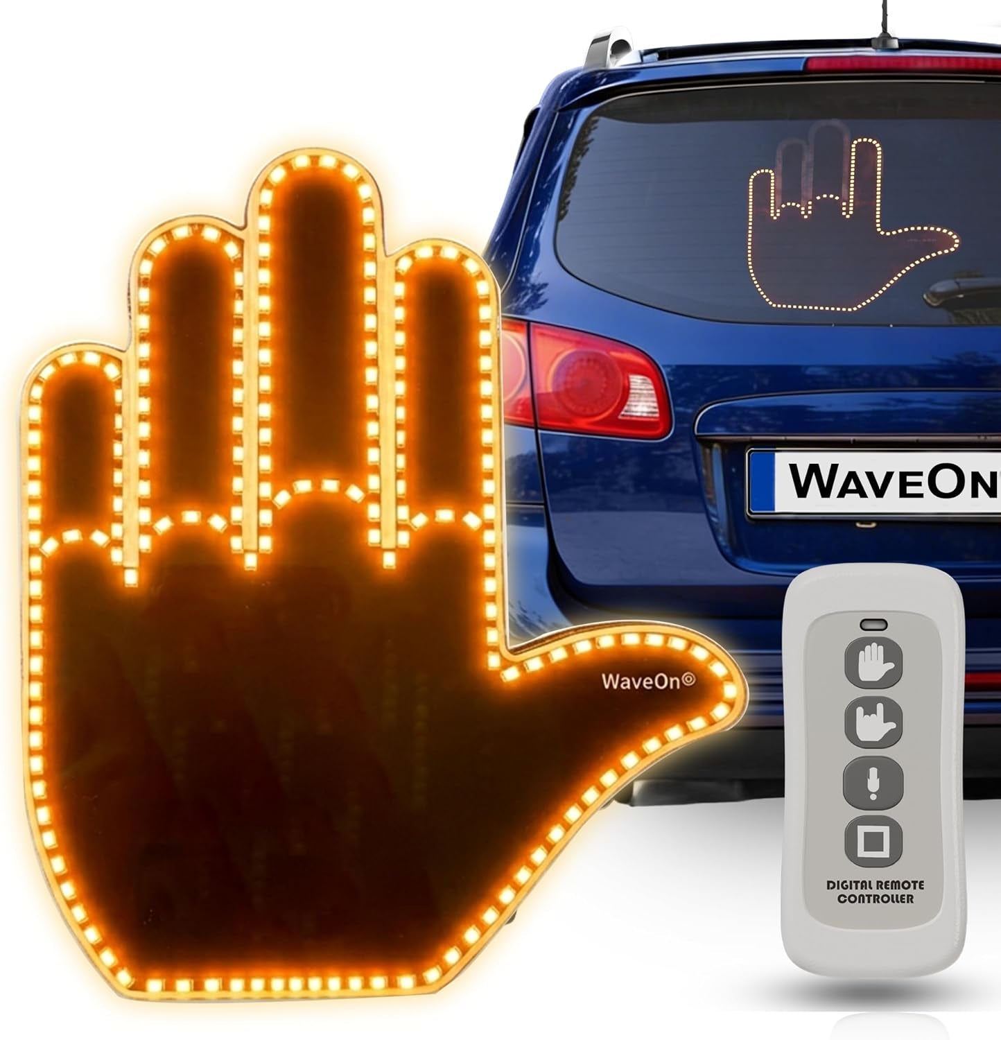 Waveon Pro Glohand for Car, 3 Hand Gestures LED Display with Remote