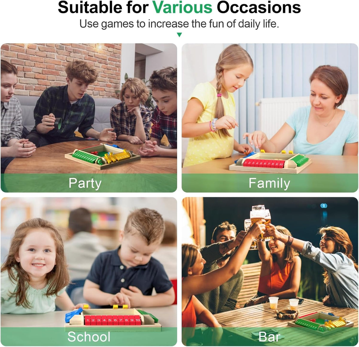 Shut the Box Game Wooden Math Dice Board Game 2-4 Players