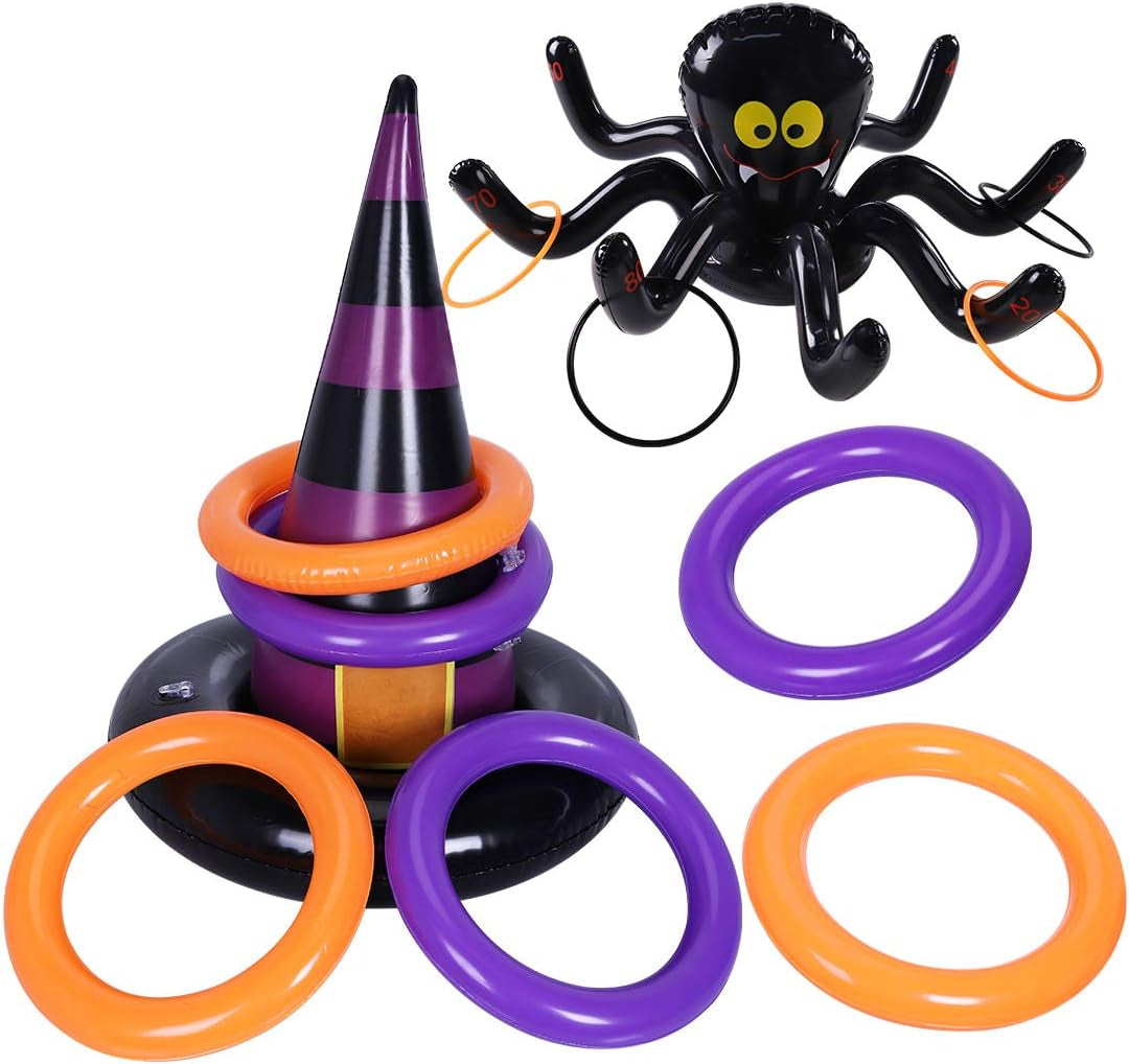 Halloween Ring Toss Games Inflatable Spiders Ring Toss Witch’S Hat Toss Game for Kids Halloween Party Favors Supplies Indoors Outdoors Party Games