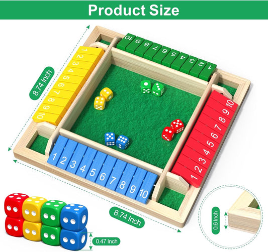 Shut the Box Game Wooden Math Dice Board Game 2-4 Players