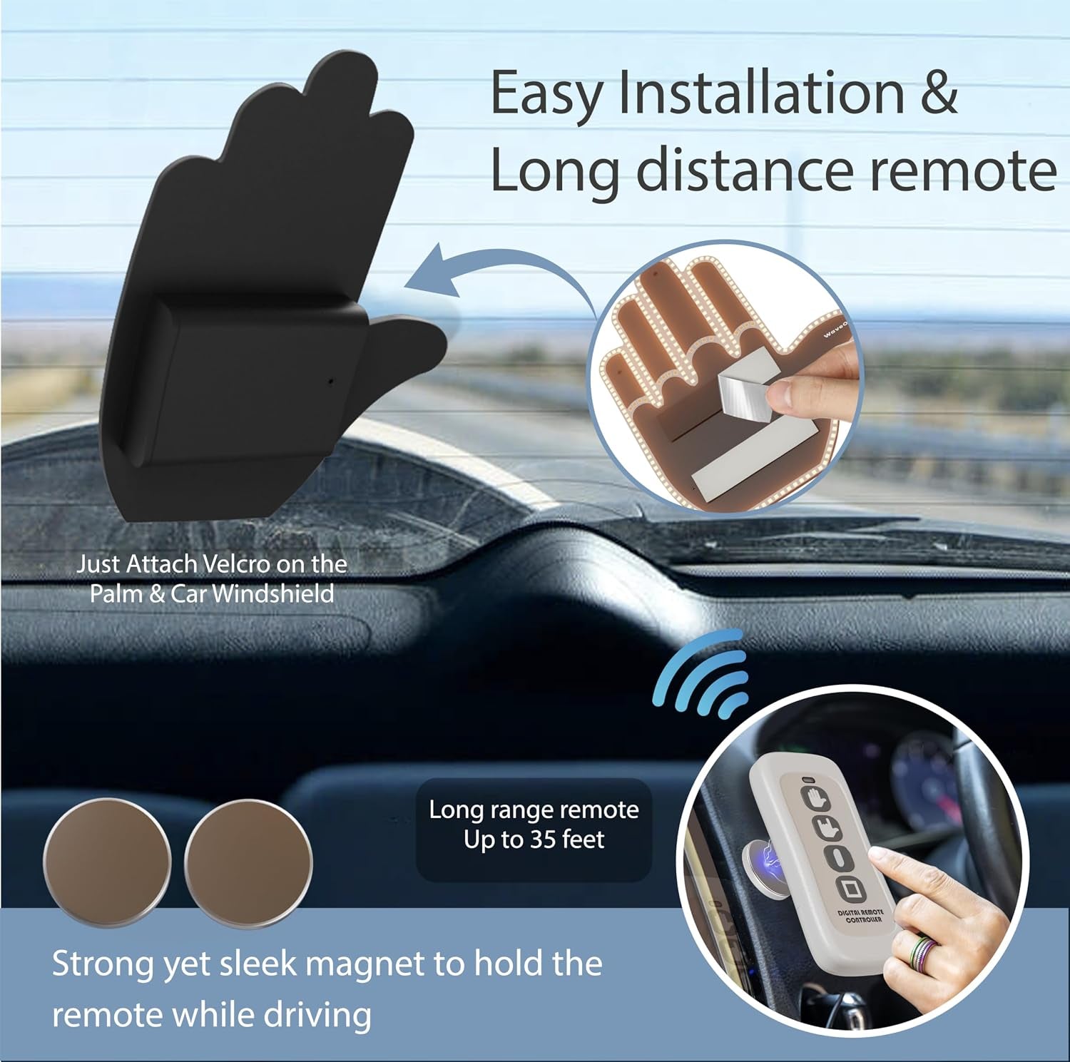 Waveon Pro Glohand for Car, 3 Hand Gestures LED Display with Remote