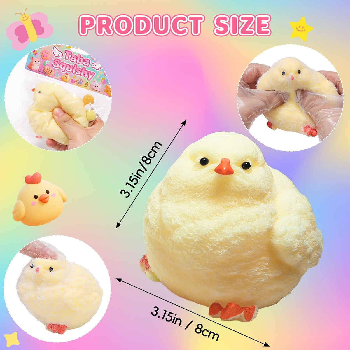 6Pcs Big Taba Squishy Fidget Toys-3.15In,Chick Taba Squishy Kit Squeeze Toy