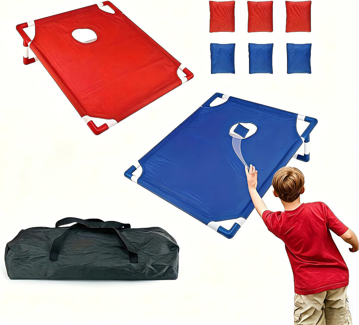 Portable Cornhole Set - Includes 2 Boards & 6 Bean Bags Ready to Play for Indoor/Outdoor Family Game Nights & Backyard Fun