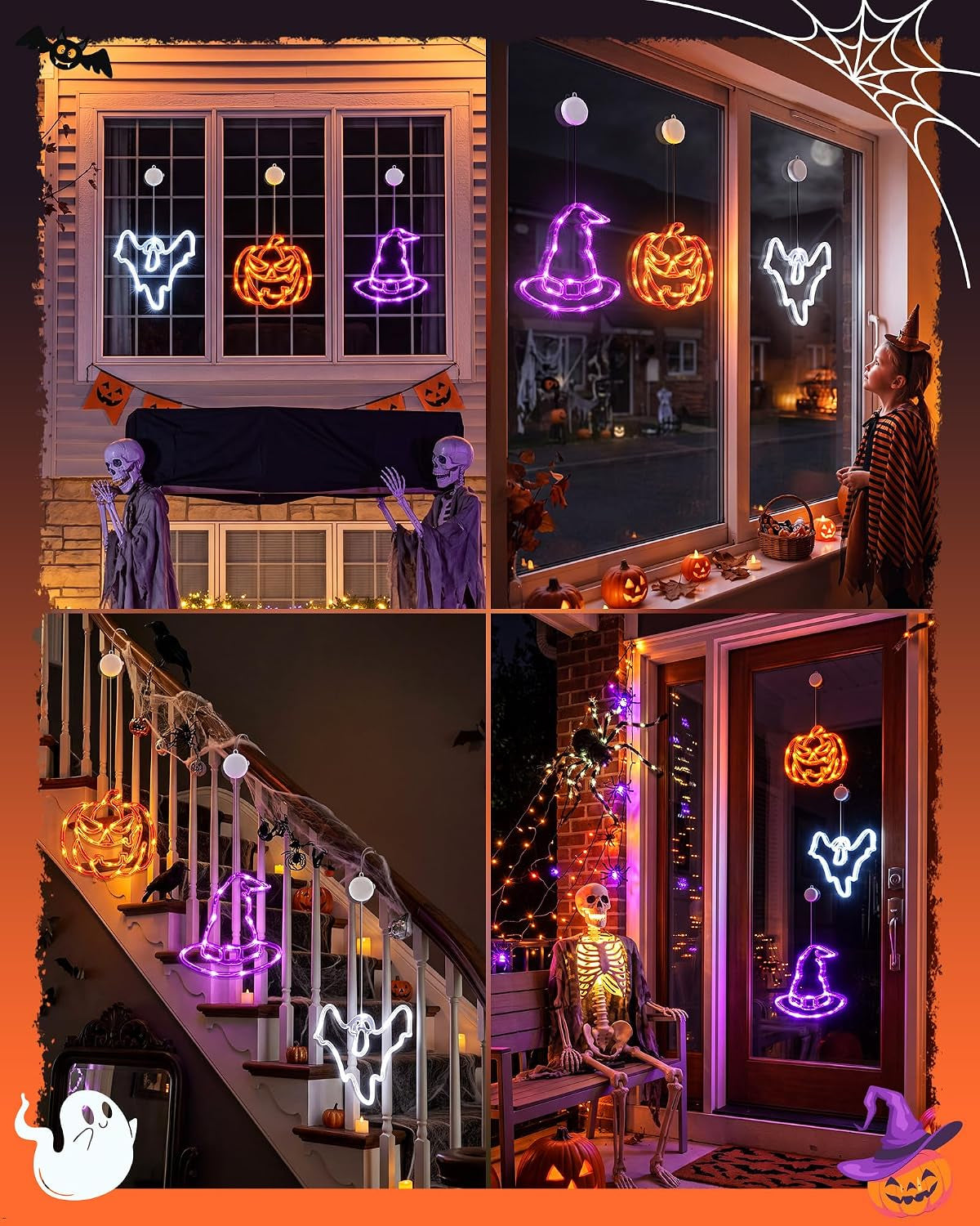 3 Pack Halloween Windows Lights - Pumpkin, Ghost, Hat with Timer