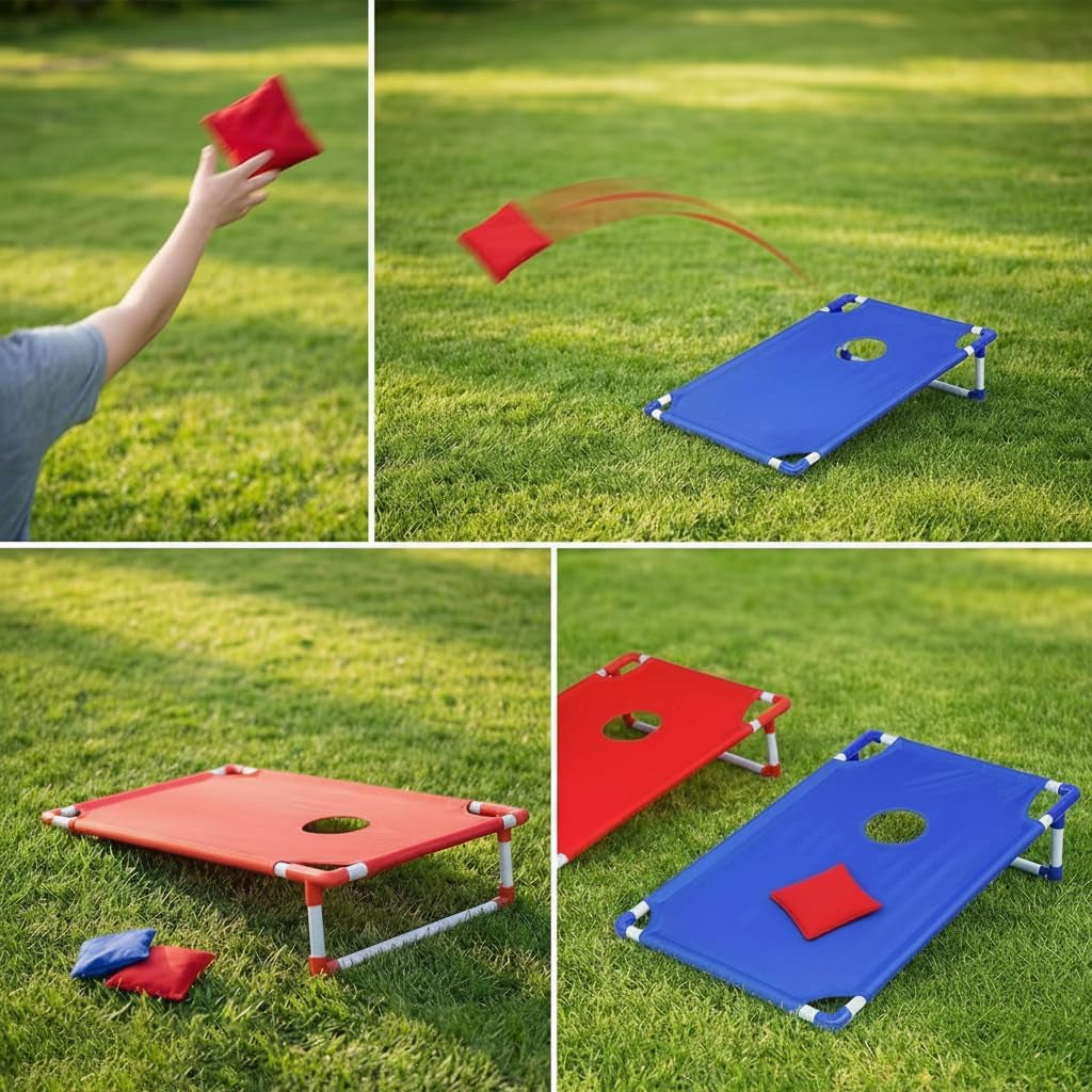 Portable Cornhole Set - Includes 2 Boards & 6 Bean Bags Ready to Play for Indoor/Outdoor Family Game Nights & Backyard Fun