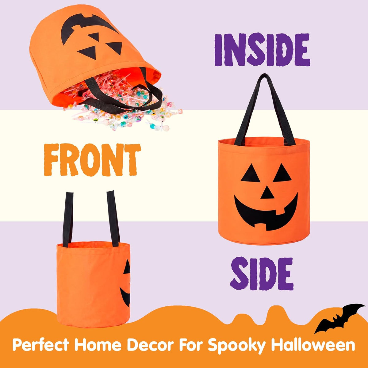 3-Pack LED Light-Up Halloween Pumpkin Trick-or-Treat Bags
