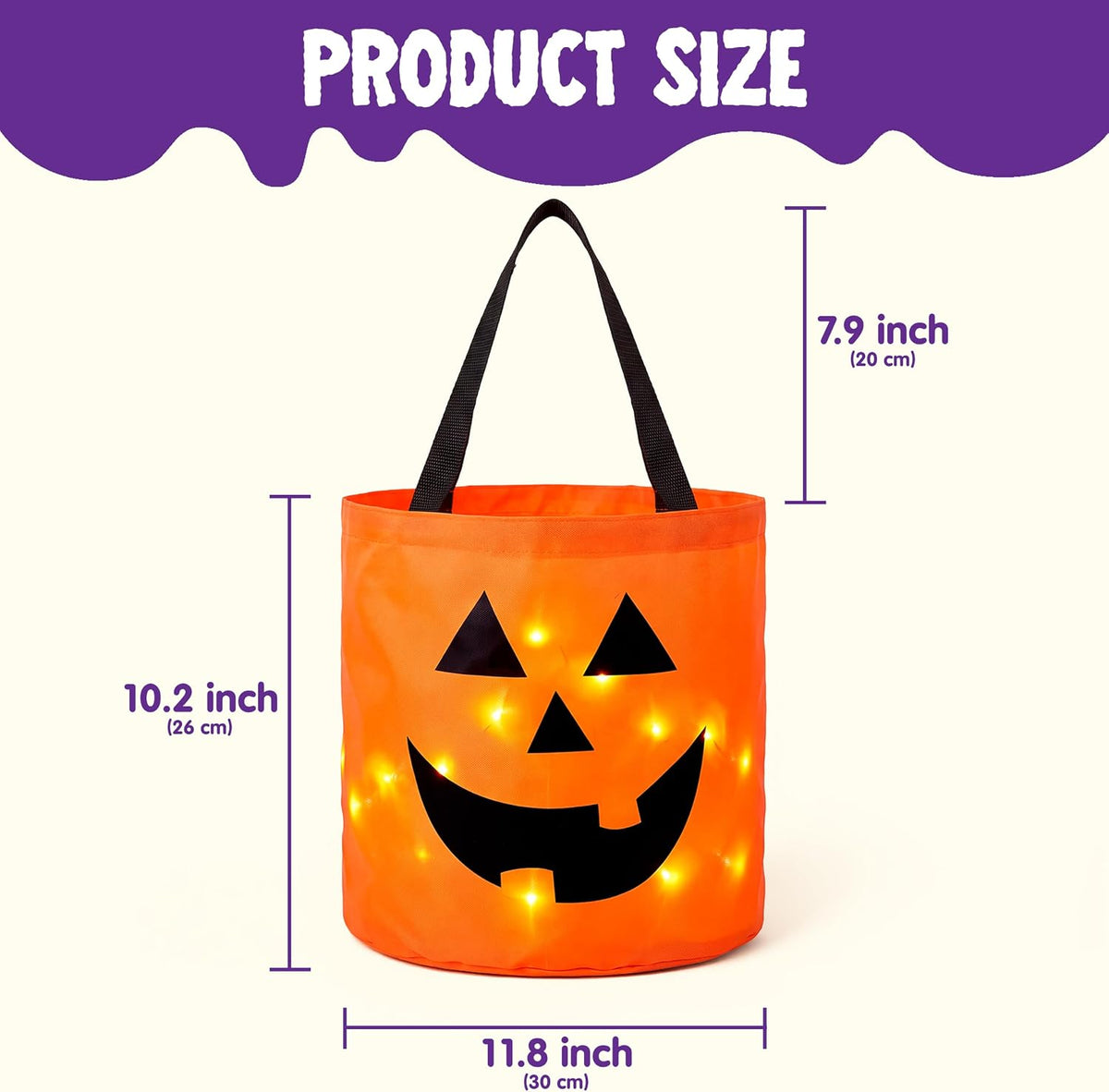 3-Pack LED Light-Up Halloween Pumpkin Trick-or-Treat Bags