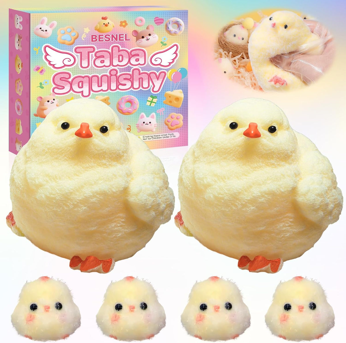 6Pcs Big Taba Squishy Fidget Toys-3.15In,Chick Taba Squishy Kit Squeeze Toy
