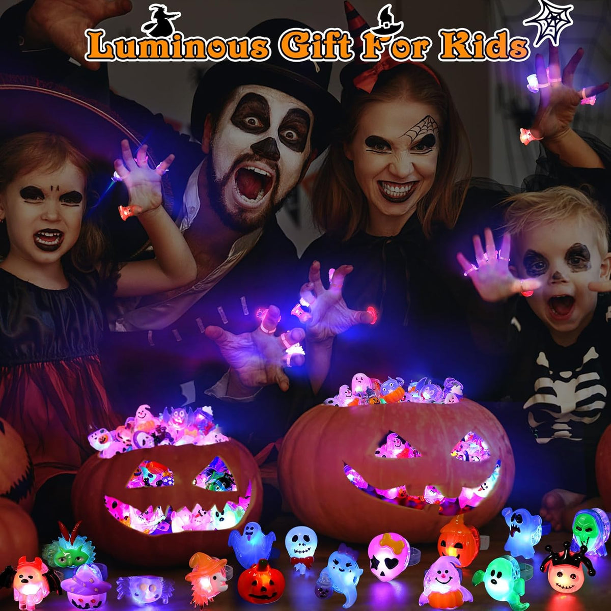 50Pcs 3D Halloween Treats Toys Light up Rings Gifts Halloween Party Favors
