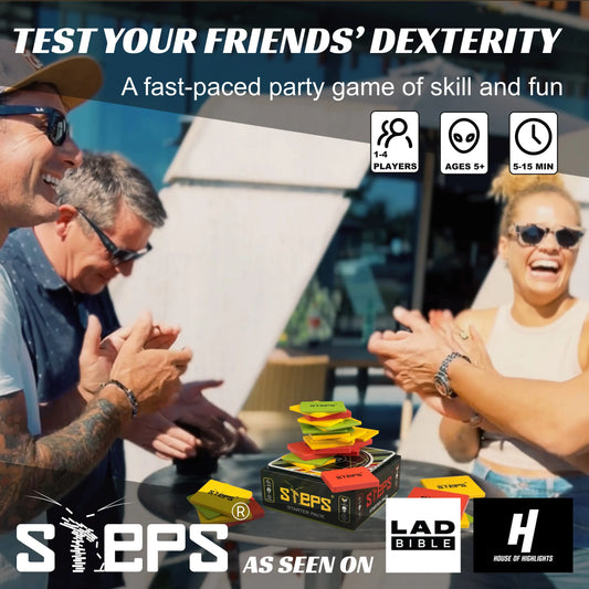 Steps Games Starter Pack Wooden Board Game – Unique Skill-Based Family Game, Party & Travel Game Gift Fun for Kids and Adults