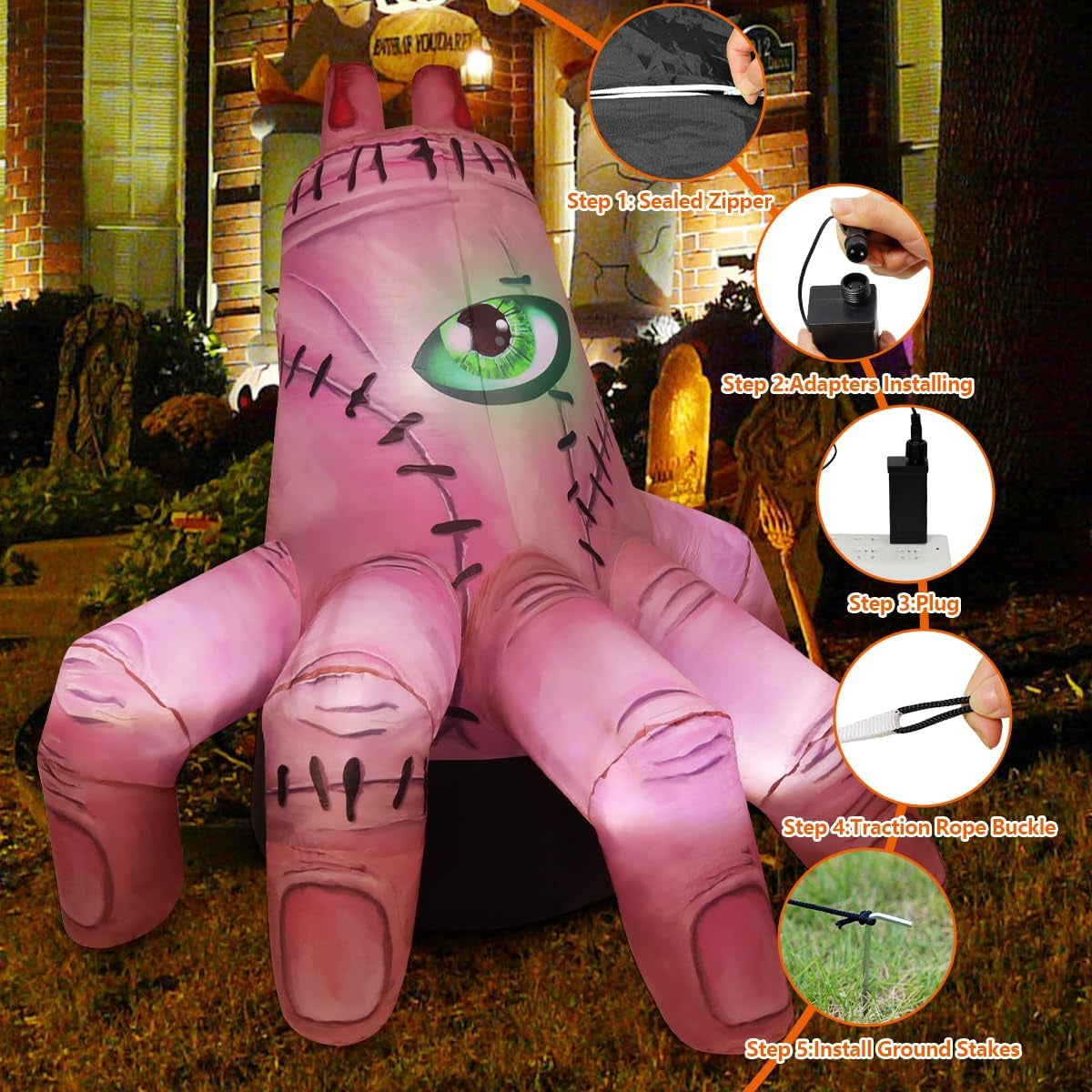 6 FT Halloween Inflatables Hand Outdoor Decorations Blow up Yard Scary Giant with Built-In Leds for Indoor Party Garden Lawn Decor (Skin)