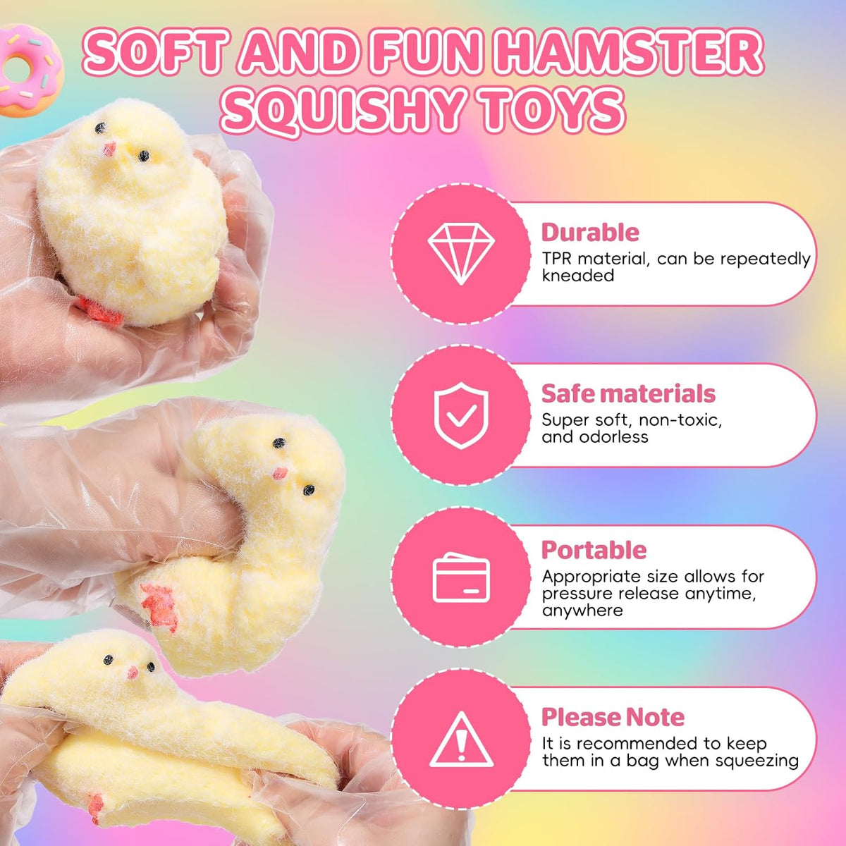 6Pcs Big Taba Squishy Fidget Toys-3.15In,Chick Taba Squishy Kit Squeeze Toy