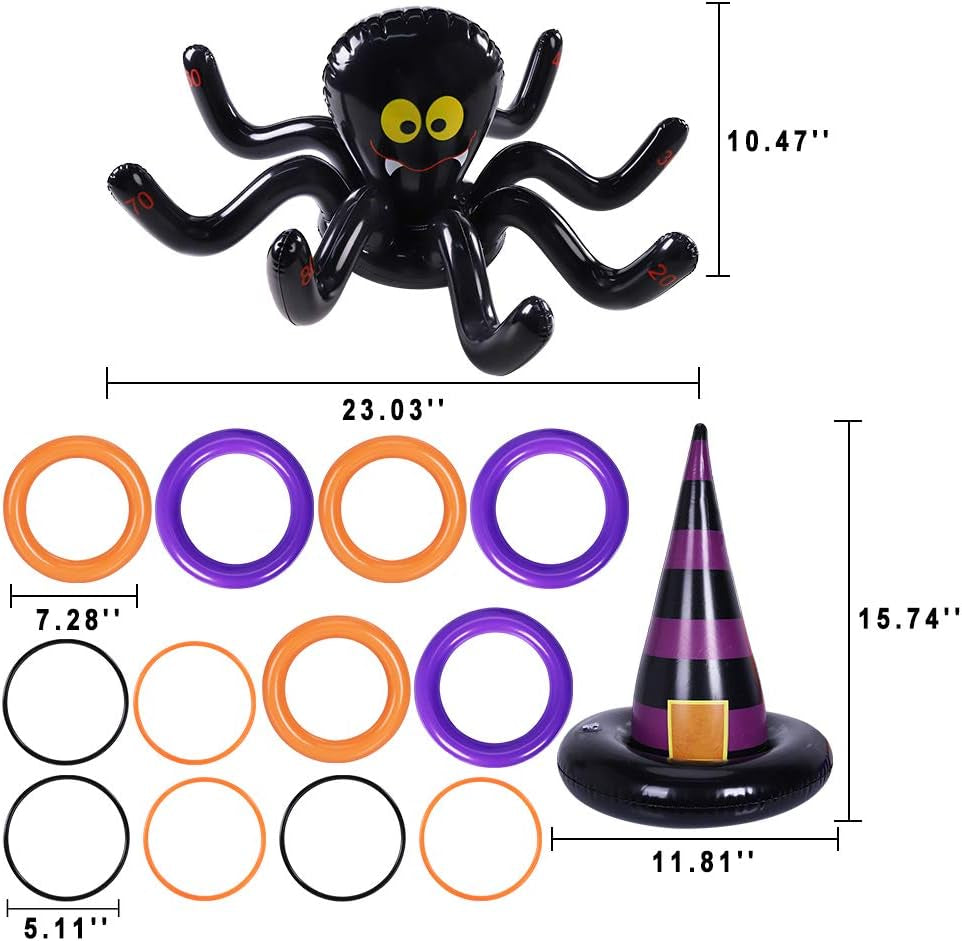 Halloween Ring Toss Games Inflatable Spiders Ring Toss Witch’S Hat Toss Game for Kids Halloween Party Favors Supplies Indoors Outdoors Party Games