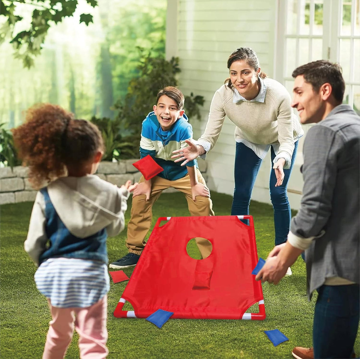 Portable Cornhole Set - Includes 2 Boards & 6 Bean Bags Ready to Play for Indoor/Outdoor Family Game Nights & Backyard Fun