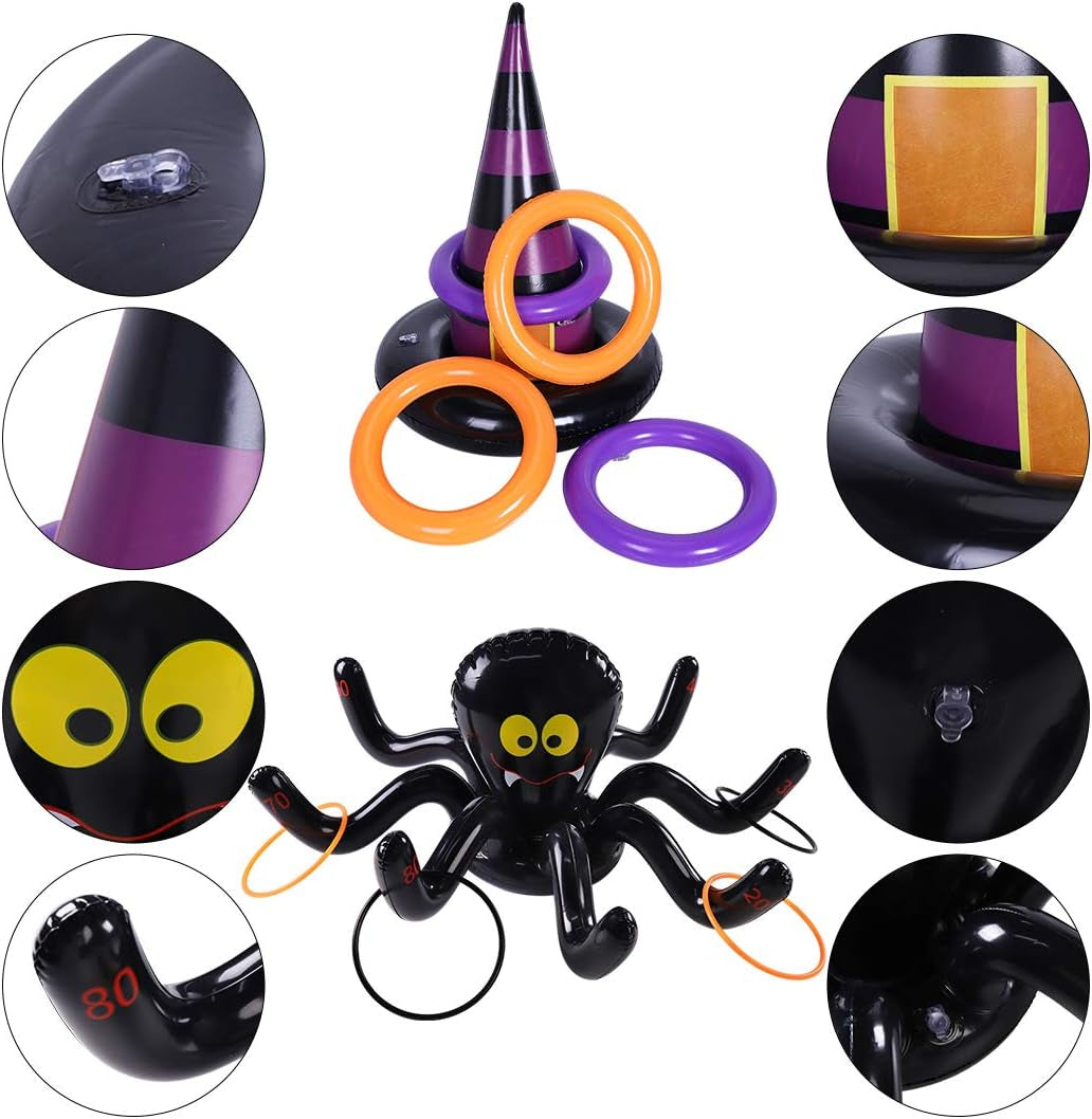 Halloween Ring Toss Games Inflatable Spiders Ring Toss Witch’S Hat Toss Game for Kids Halloween Party Favors Supplies Indoors Outdoors Party Games