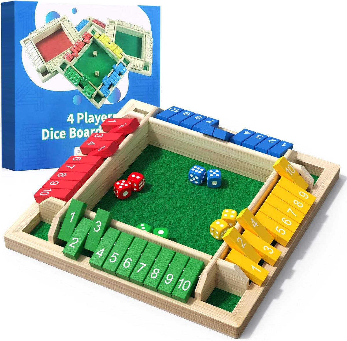 Shut the Box Game Wooden Math Dice Board Game 2-4 Players