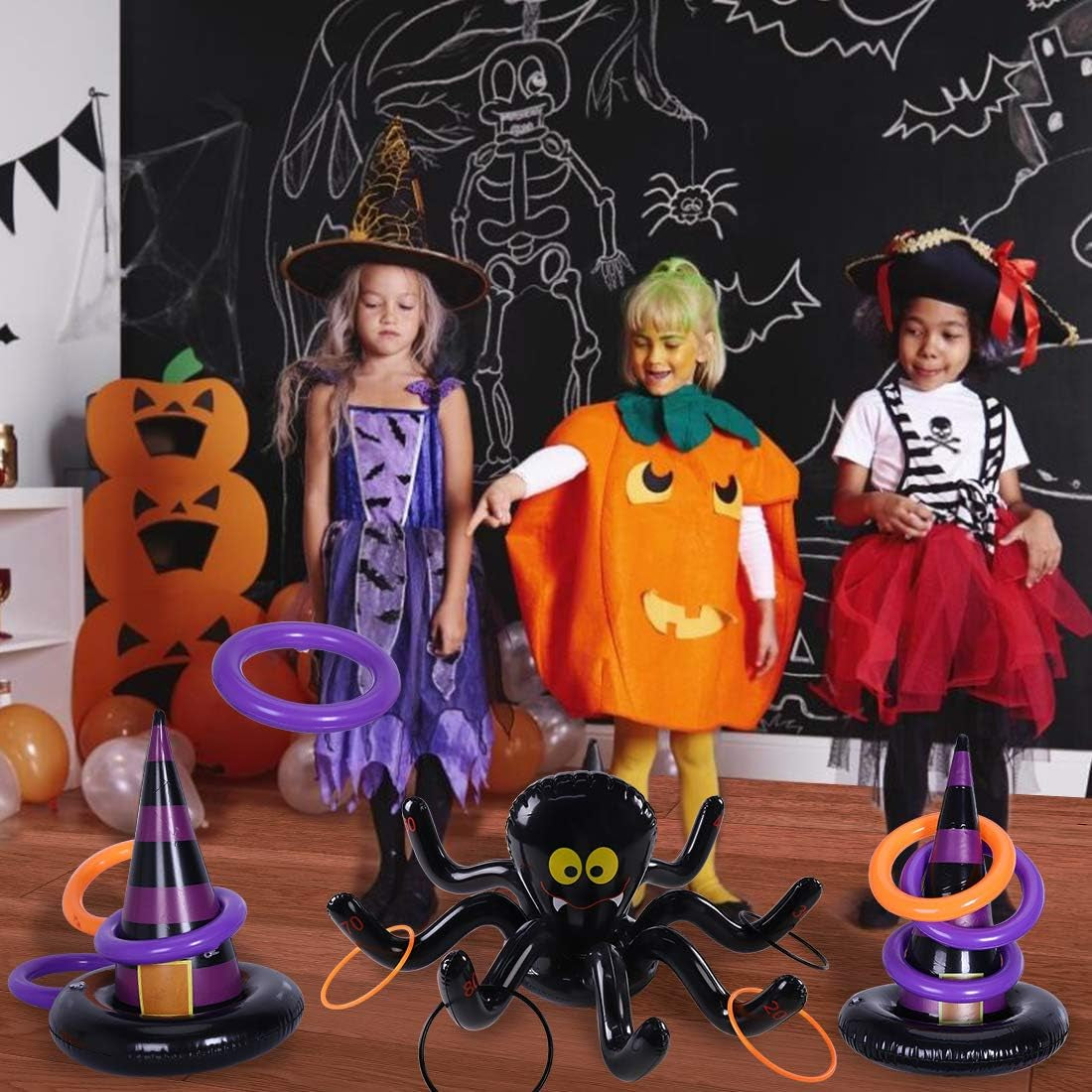 Halloween Ring Toss Games Inflatable Spiders Ring Toss Witch’S Hat Toss Game for Kids Halloween Party Favors Supplies Indoors Outdoors Party Games