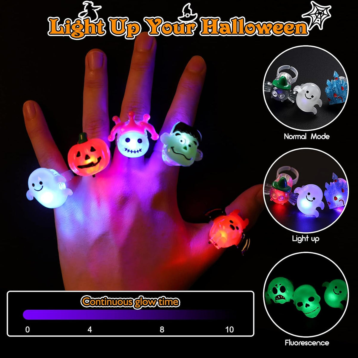 50Pcs 3D Halloween Treats Toys Light up Rings Gifts Halloween Party Favors